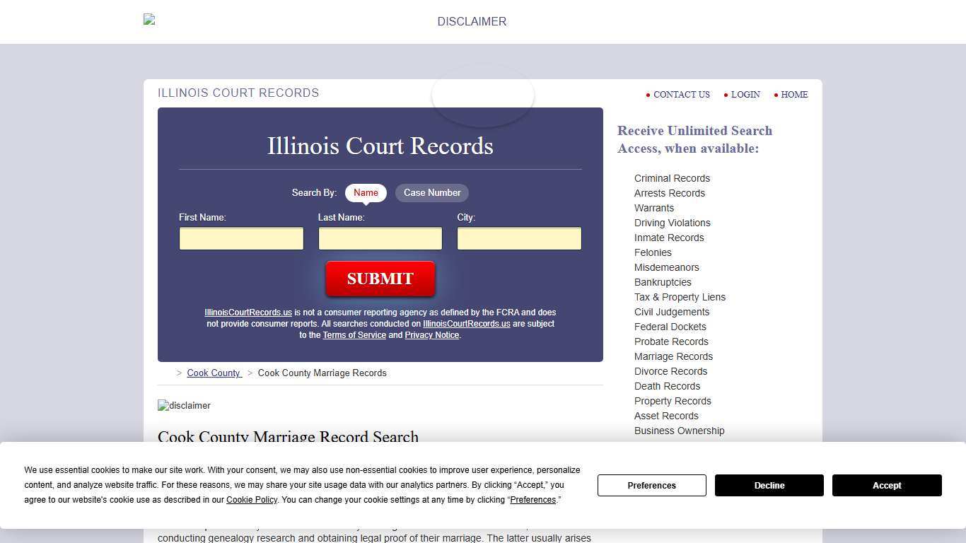Cook County Marriage Records IllinoisCourtRecords.us