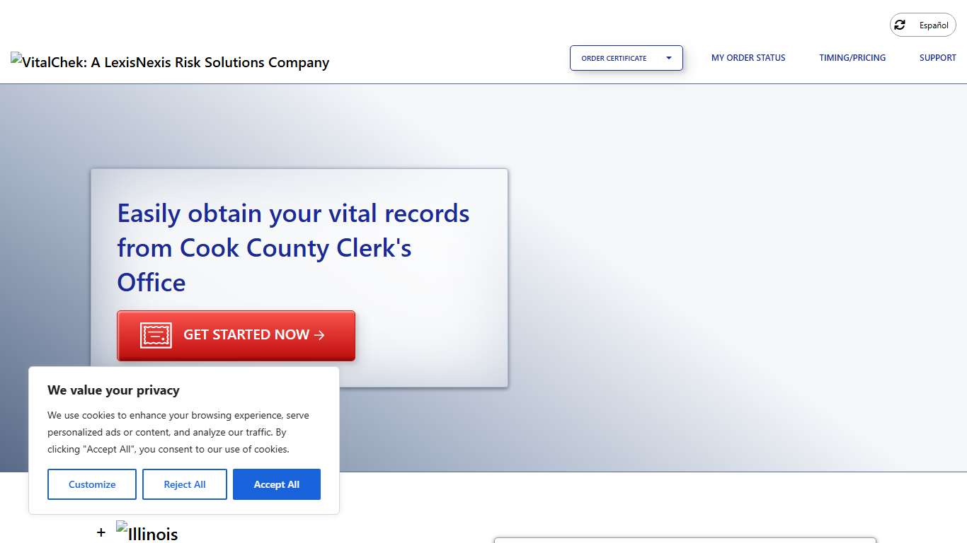 Cook County Clerk's Office (IL) Order Certificates - VitalChek